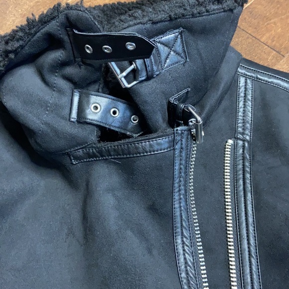 H&M Black Faux Suede Aviator Sherpa Lined Jacket - Picture 5 of 13